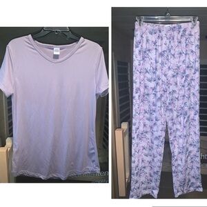 Lavender Pajama Set with Floral Pants